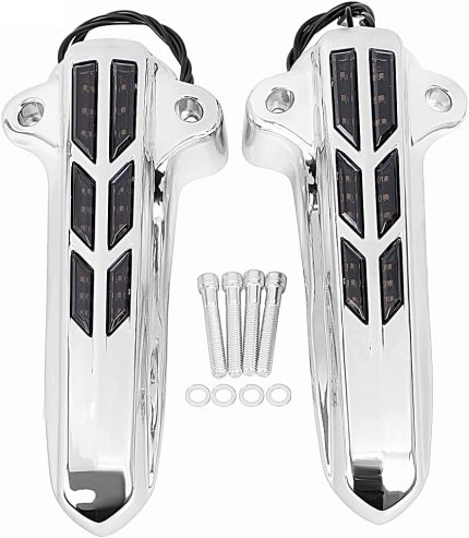 Motorcycle Front Fork Lower Leg Covers with Red LED Running Turn Signals Light For Harley