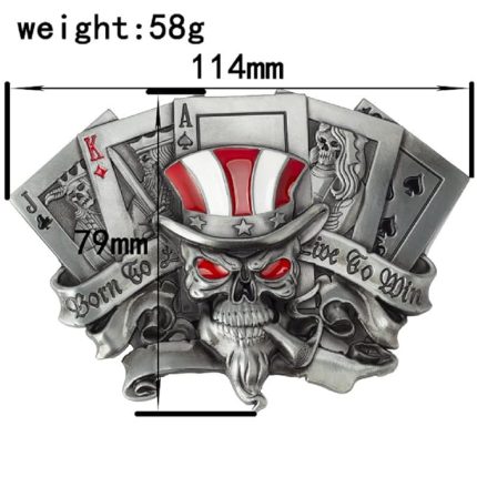 Royal Flush Poker Skull Belt Buckle