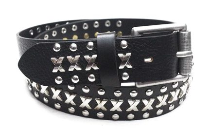 Leather Belt Studded with Antique Cross Metal Stud .Genuine Black Leather Studded Belt.