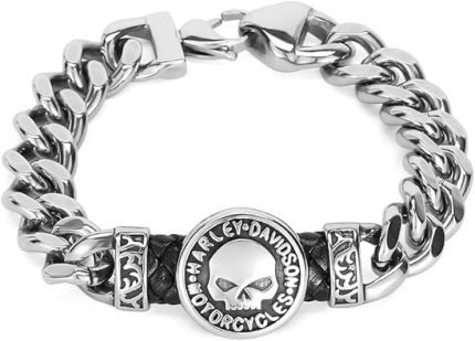 VYH Gothic Skull Cuban Link Bracelet for Men Stainless Steel Biker Link Bracelet