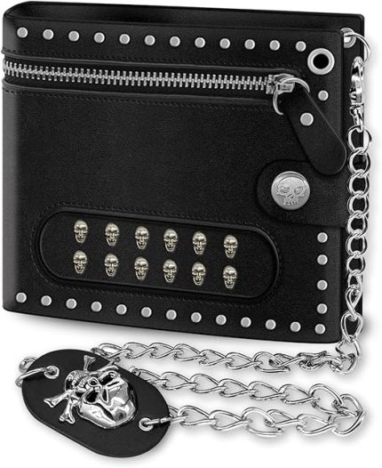 Chain Wallet Leather - Punk Skull