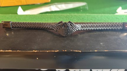 Harley Davidson Stainless Steel Eagle Bar & Shield Braided Leather Bracelet Black